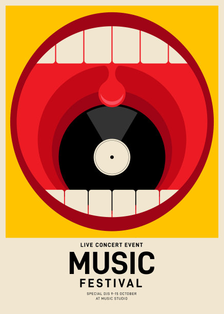 音乐海报设计模板背景与黑胶唱片复古复古风格图片下载