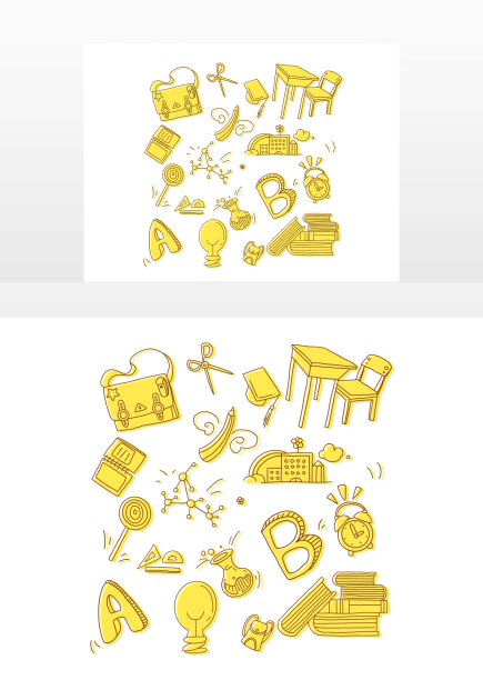 黄色卡通书桌线性文具创意元素图片下载