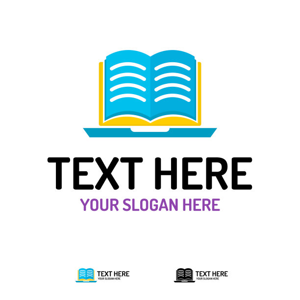 在线教育标志与打开的书和笔记本图片下载