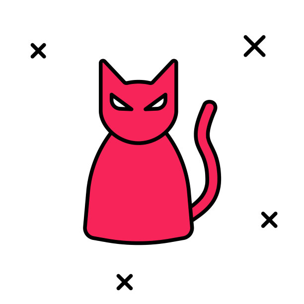 填充轮廓黑猫图标孤立在白色上图片下载