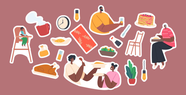 一套贴纸幸福的现代非洲家庭图片下载