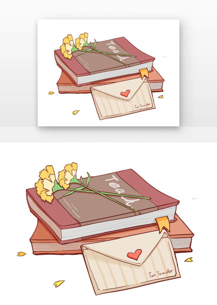 暖色优雅教师节书本信封纸花元素图片下载
