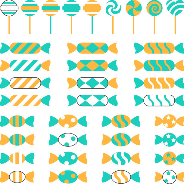 线条平坦，颜色可口可口，糖果镶嵌在白色上图片下载