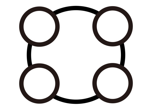 四个简单的圆圈连接在一起的黑白插图。图片下载