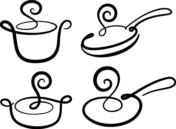 连续线条画厨房用具图片下载