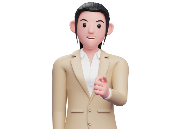 漂亮的女孩在棕色西装指着镜头，聪明的女孩指着插图图片下载