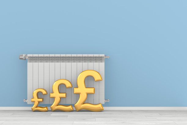 空房的加热器、恒温器和散热器。三维演示图片下载