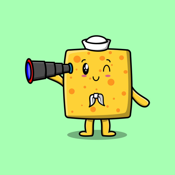 可爱的卡通奶酪水手与帽子和望远镜图片下载