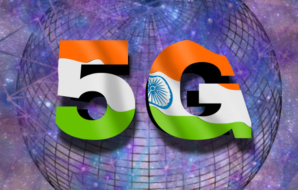 5G标志设计，全球平面设计背景为印度国旗图片下载
