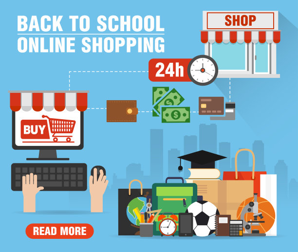 返校网上购物。销售理念现代设计扁平化风格图片下载