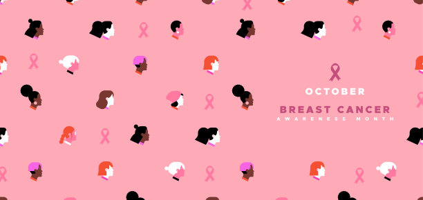 乳腺癌宣传月多样化的年轻女性面孔卡图片下载