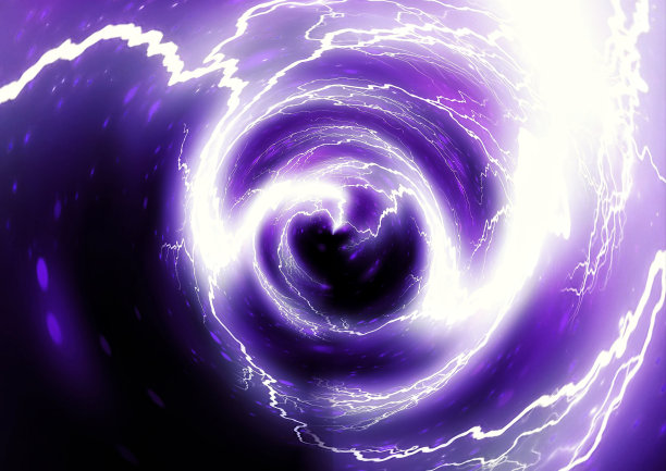 闪电在黑暗中旋转的3D插图，带有科学技术概念图片下载