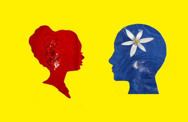 男人和女人对视，蓝水男人，红水女人，创意最小概念，创意想法，自然人图片下载