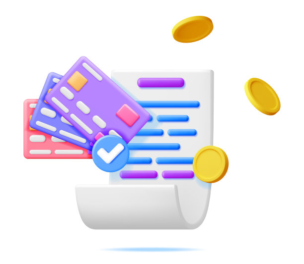 3D白色收据及支票硬币及银行卡图片下载