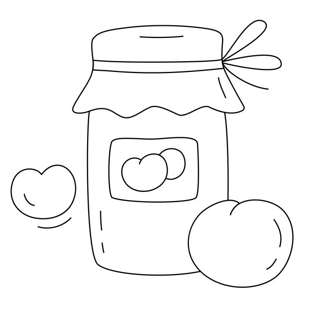 一罐果酱和水果。玻璃罐中罐装食品的素描-水果或蔬菜。手绘涂鸦图标。腌菜矢量插图。白色背景上孤立的黑线。轮廓图。图片下载