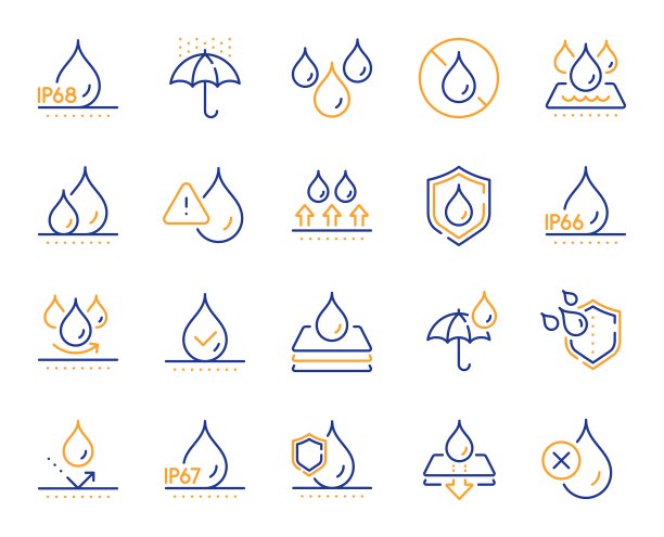 防水线的图标。坚固耐用的织物表面，ip68防护，防潮。向量图片下载