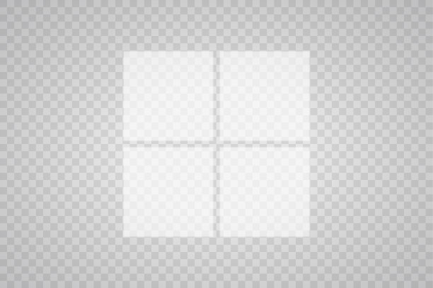 覆盖阴影效果。透明叠加窗口和百叶窗的影子。透明背景上逼真的阴影和自然照明效果。矢量图图片下载