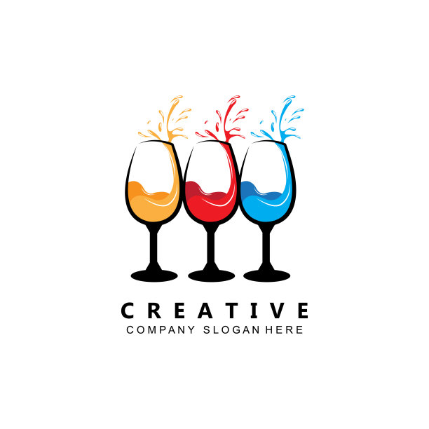 气泡酒杯标志图标向量，咖啡馆灵感模板，插图图片下载
