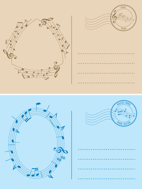 有音乐笔记的明信片-为音乐事件的矢量邮资卡片图片下载