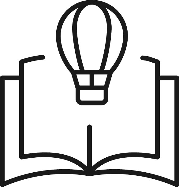 百科、科学、教育标志。高质量的标志商店，书籍，文章，网站。可编辑的中风。矢量线图标的气球在打开的书图片下载