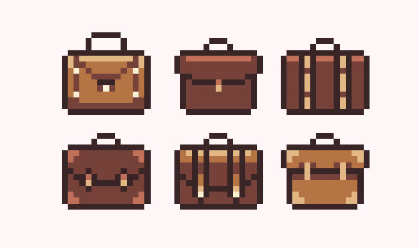 手提箱、皮包像素美术套装。公文包,行李收集。8点雪碧。图片下载