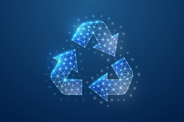 循环3d符号在蓝色低多边形风格。生态、废物回收设计概念矢量插画。生态系统多边形线框。图片下载