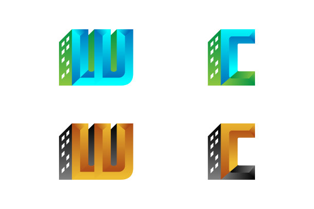 组合建筑以字母W和字母C为标志设计模板图片下载