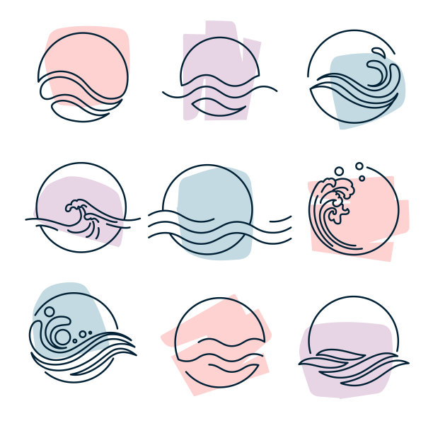 水，波浪，飞溅的海滩标志符号向量模板，标志，标志和图标向量图片下载