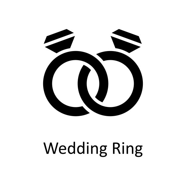 结婚戒指矢量固体图标设计插图。杂项符号在白色背景EPS 10文件图片下载