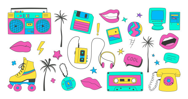 90年代的涂鸦元素。图片下载