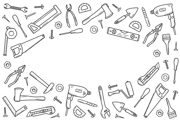 建筑工具，涂鸦向量集合修复元素，卡通图标。图片下载
