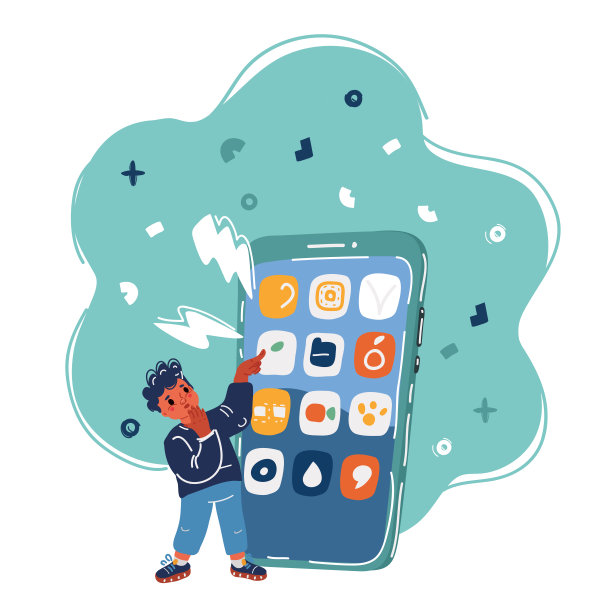 矢量插画小男孩与智能手机，教育和生活方式的概念图片下载