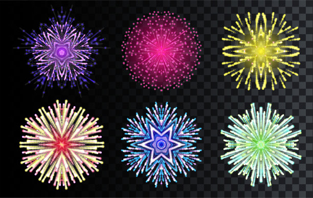 矢量雪花烟花。不同的形状。恒星爆炸。圣诞快乐。曼荼罗。图片下载