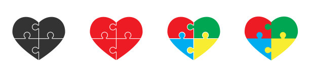 由拼图碎片制成的心形。心形的拼图碎片。矢量插图。图片下载