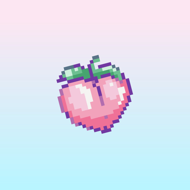 像素艺术桃子图标。8位矢量贴纸或微笑的桃子水果复古90年代的游戏风格。马赛克时髦时髦的像素桃叶标志。图片下载