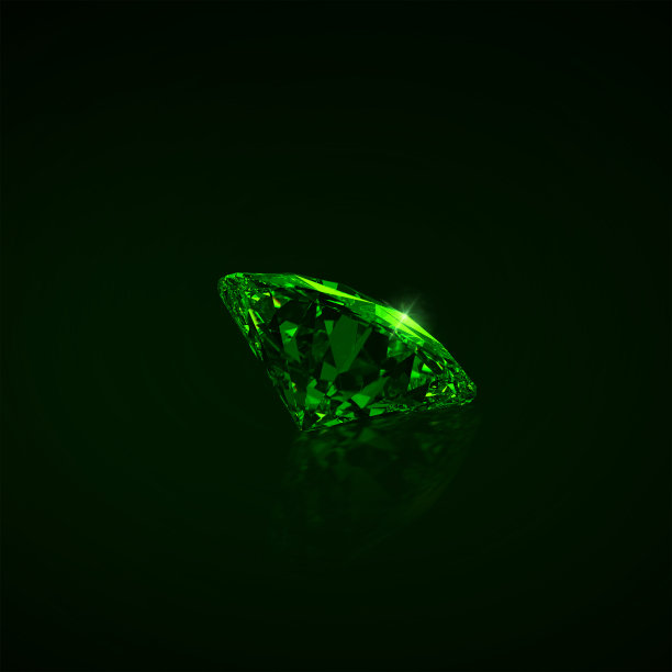 绿色耀眼的钻石在黑色背景。三维渲染图片下载