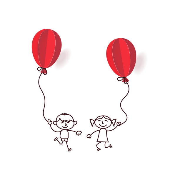 快乐的孩子们拿着红气球图片下载