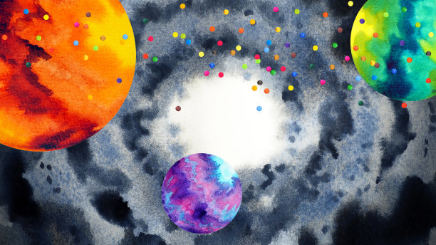 抽象宇宙星系空间背景魔法天空夜晚星云宇宙宇宙彩虹壁纸蓝色的颜色纹理艺术幻想艺术品设计插图水彩画手绘图片下载