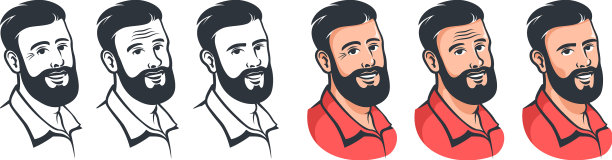 微笑的胡子男人的脸设置在复古风格图片下载