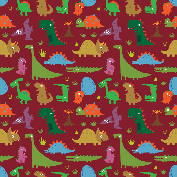无缝图案与卡通搞笑恐龙图片下载