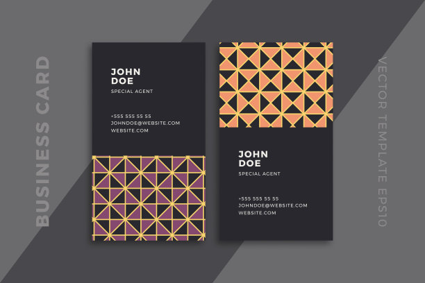 优雅的抽象名片垂直暗模板。现代企业文具模型与艺术几何图案。干净和简单的矢量编辑背景样本文本。EPS10图片下载