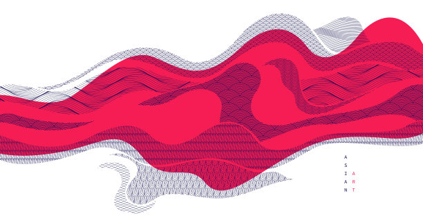 摘要东方日本艺术矢量背景以红色为主色调，传统风格设计，波浪形状和山峦地形景观，流水般的海线。图片下载