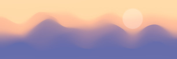 山景全景，抽象风格化，夕阳和太阳图片下载