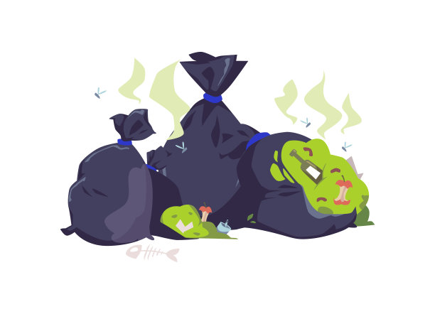 腐烂的垃圾装在撕破的塑料袋里图片下载