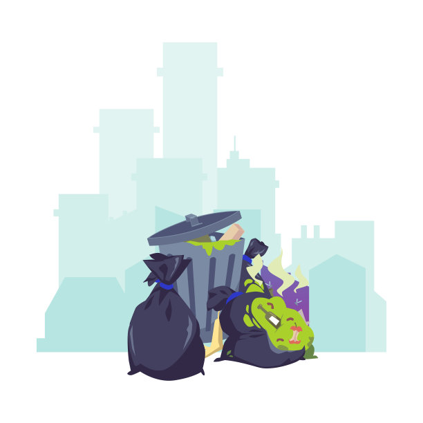 城市剪影垃圾袋和垃圾桶图片下载