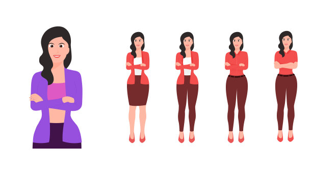 快乐的女人摆双臂交叉的姿势，美丽的女人摆双臂交叉的平向量图片下载