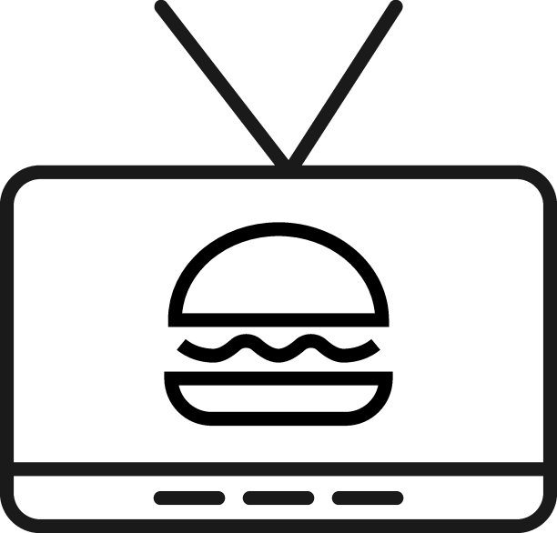 电视，电视机，电视节目的概念。矢量符号绘制在平面风格。适合网站，文章，书籍，应用程序。可编辑的中风。电视屏幕上的汉堡图标图片下载