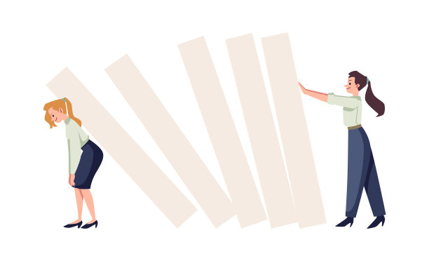 女商人把多米诺骨牌推给另一个女人图片下载