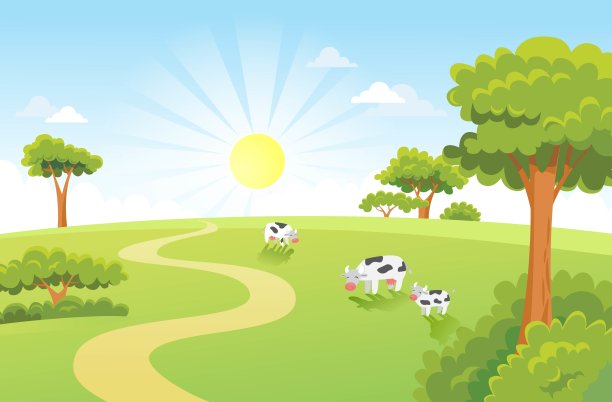 有田野和奶牛的乡村景色图片下载