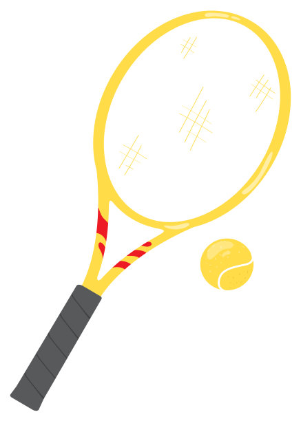 黄色网球拍和网球。运动的工具。网球设备。手绘矢量插图。适用于网站、贴纸、明信片。图片下载